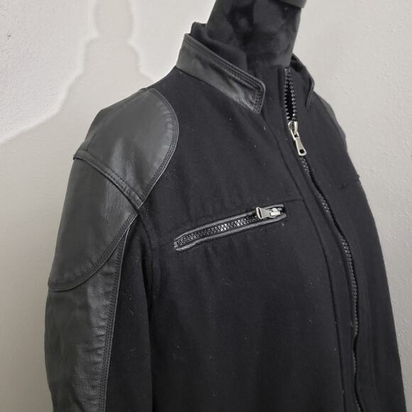 Black Burks Bomber Jacket Bay Men's Leather and Wool Sleeve and Sz Large - Picture 3 of 12